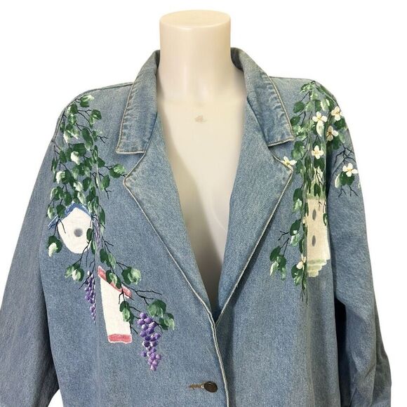 Sunbelt Denim Vintage HandPainted Stonewash Oversized Jacket Garden scene Large - Picture 2 of 11